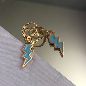 Blue Lightning Bolt Huggie Earrings